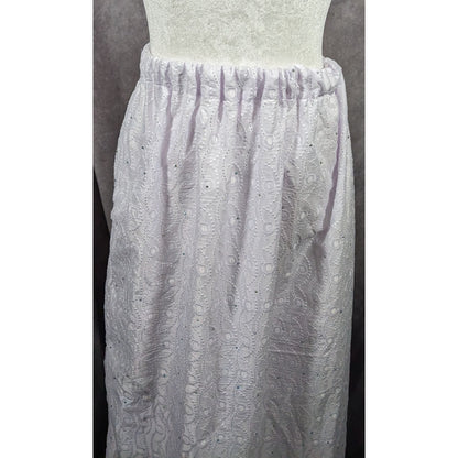 Handmade Floral Embroidered White With Purple Tint Maxi Skirt