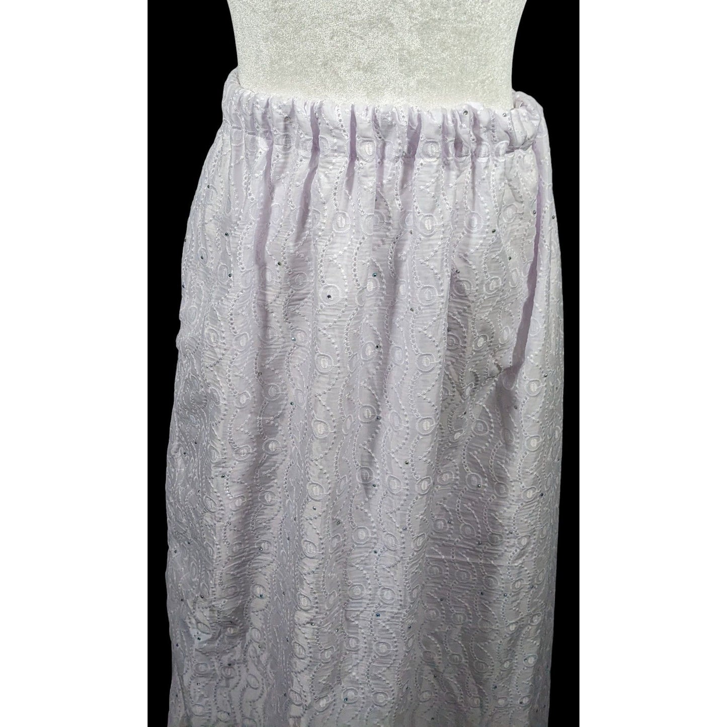 Handmade Floral Embroidered White With Purple Tint Maxi Skirt
