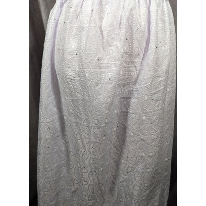 Handmade Floral Embroidered White With Purple Tint Maxi Skirt