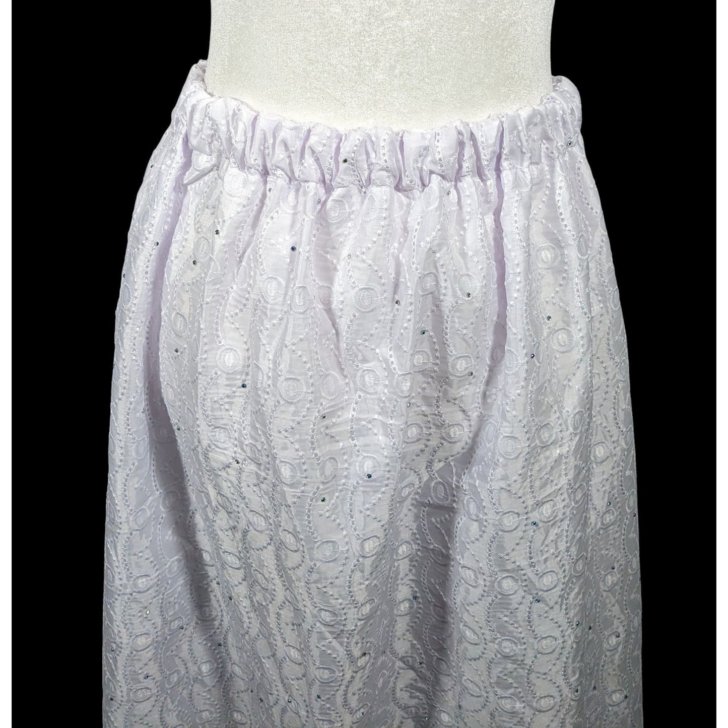 Handmade Floral Embroidered White With Purple Tint Maxi Skirt
