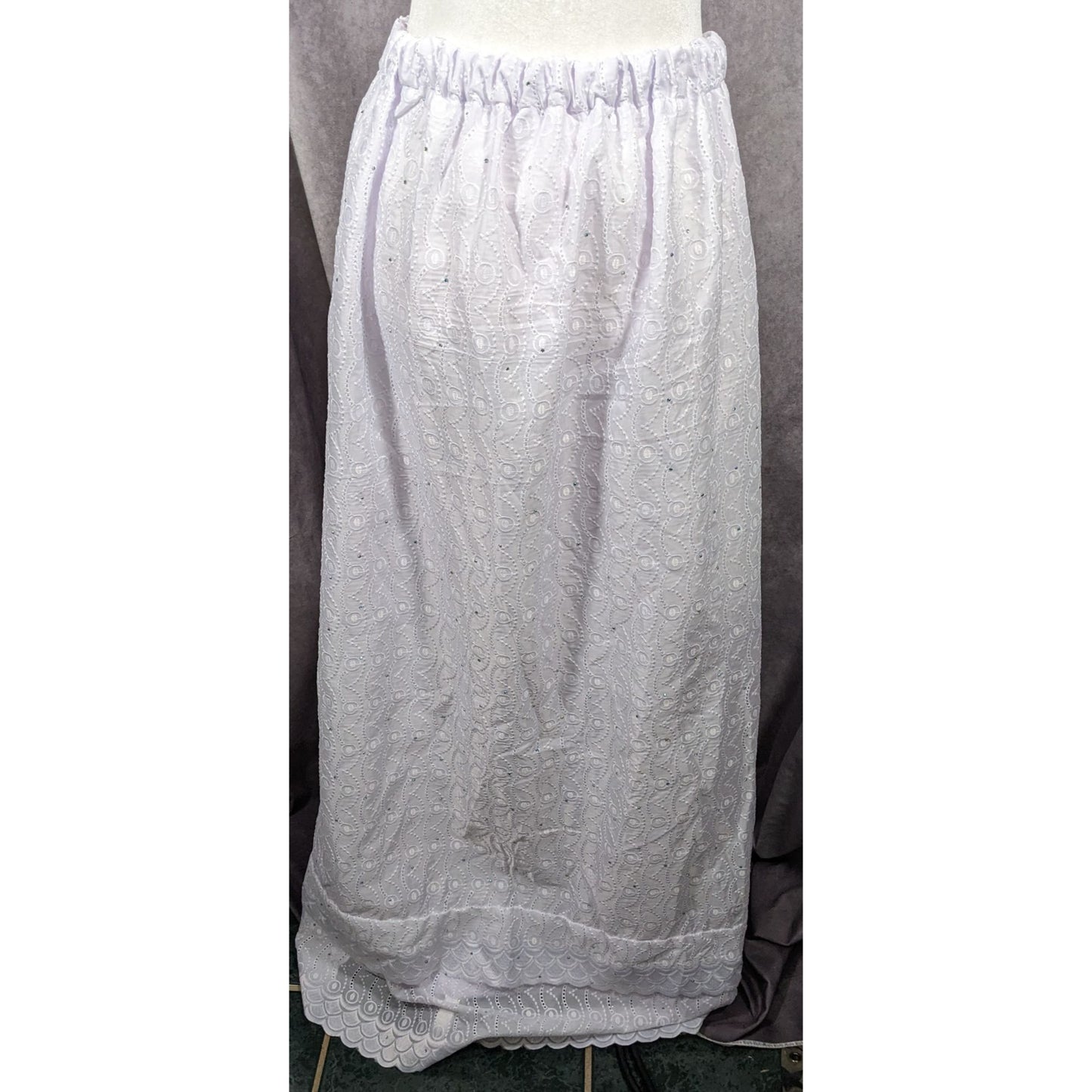Handmade Floral Embroidered White With Purple Tint Maxi Skirt