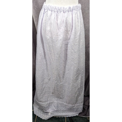 Handmade Floral Embroidered White With Purple Tint Maxi Skirt