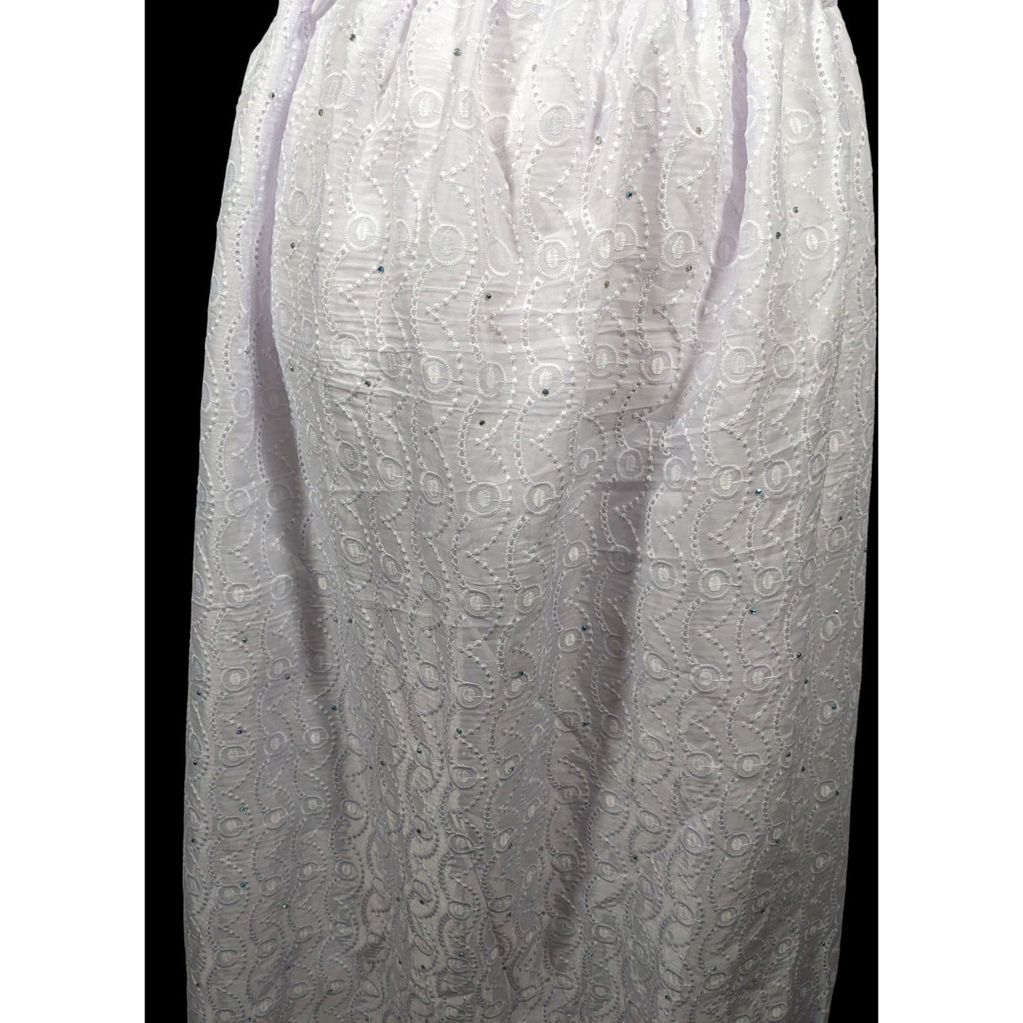 Handmade Floral Embroidered White With Purple Tint Maxi Skirt