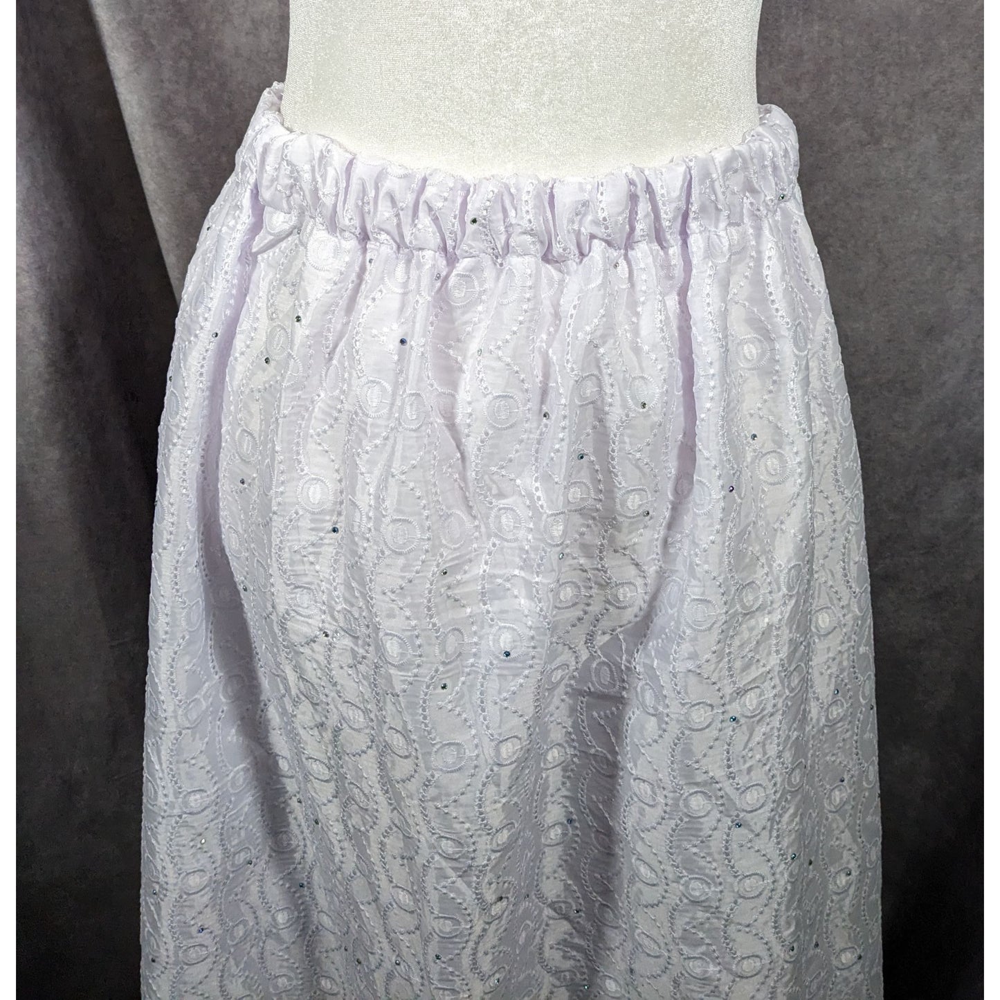 Handmade Floral Embroidered White With Purple Tint Maxi Skirt