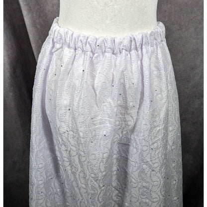 Handmade Floral Embroidered White With Purple Tint Maxi Skirt