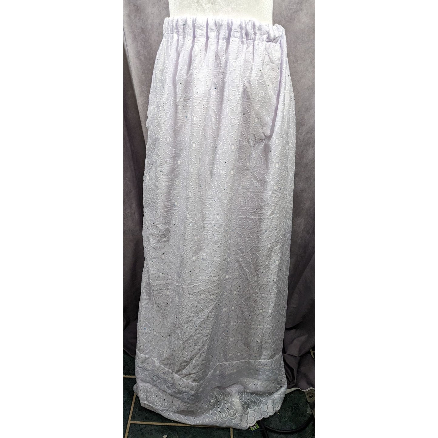 Handmade Floral Embroidered White With Purple Tint Maxi Skirt
