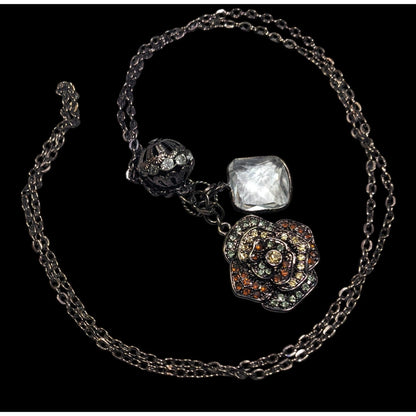 Steampunk Floral Gemmed Cluster Pendant Necklace