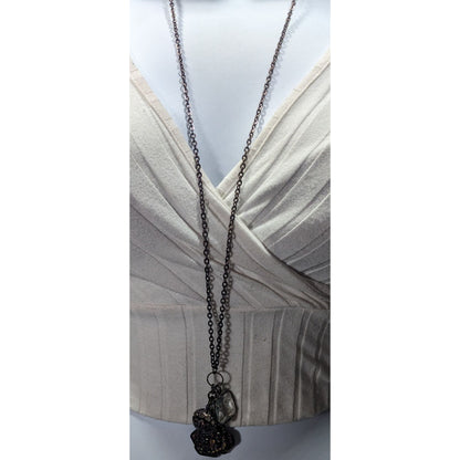 Steampunk Floral Gemmed Cluster Pendant Necklace