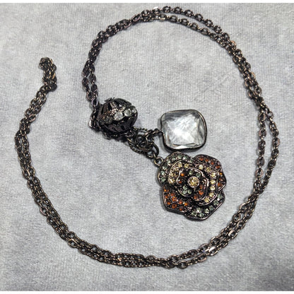 Steampunk Floral Gemmed Cluster Pendant Necklace