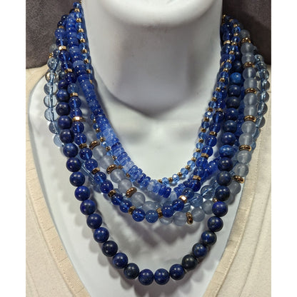 Vintage Ann Taylor Loft Layered Glass And Stone Beaded Necklace