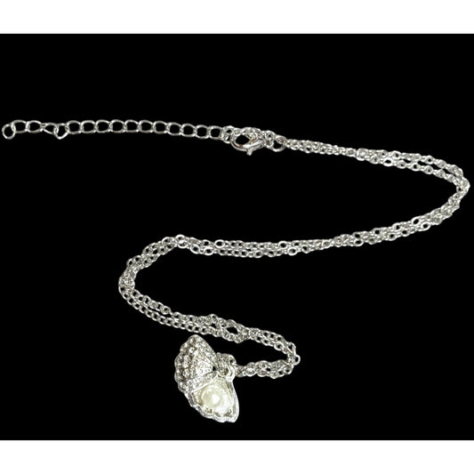 Mermaidcore Glam Opening Shell Rhinestone Pendant Necklace With Enclosed Faux Pearl