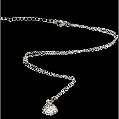 Mermaidcore Glam Opening Shell Rhinestone Pendant Necklace With Enclosed Faux Pearl