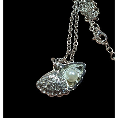 Mermaidcore Glam Opening Shell Rhinestone Pendant Necklace With Enclosed Faux Pearl