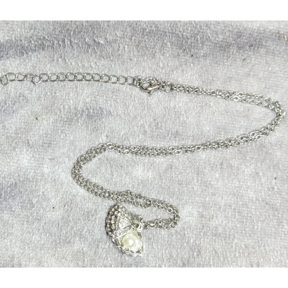 Mermaidcore Glam Opening Shell Rhinestone Pendant Necklace With Enclosed Faux Pearl