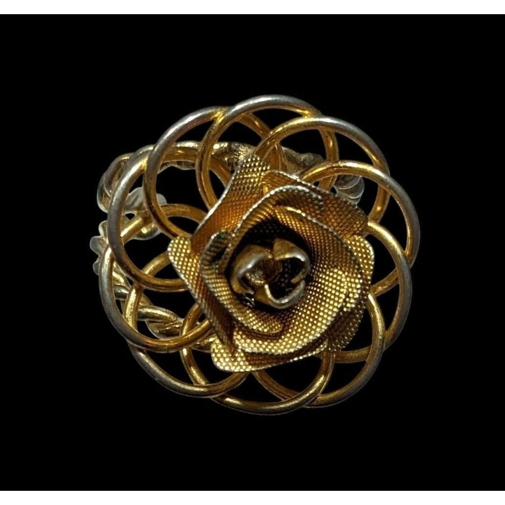 Vintage Fantasy Rose Floral Gold Tone Open Ring