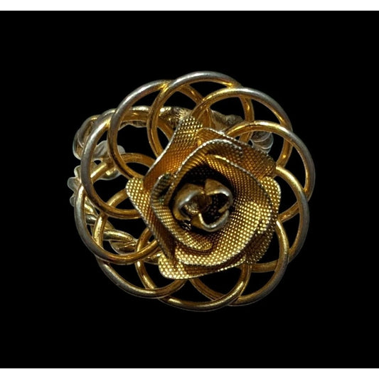 Vintage Fantasy Rose Floral Gold Tone Open Ring