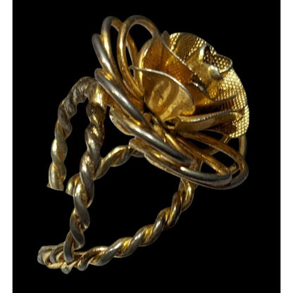 Vintage Fantasy Rose Floral Gold Tone Open Ring