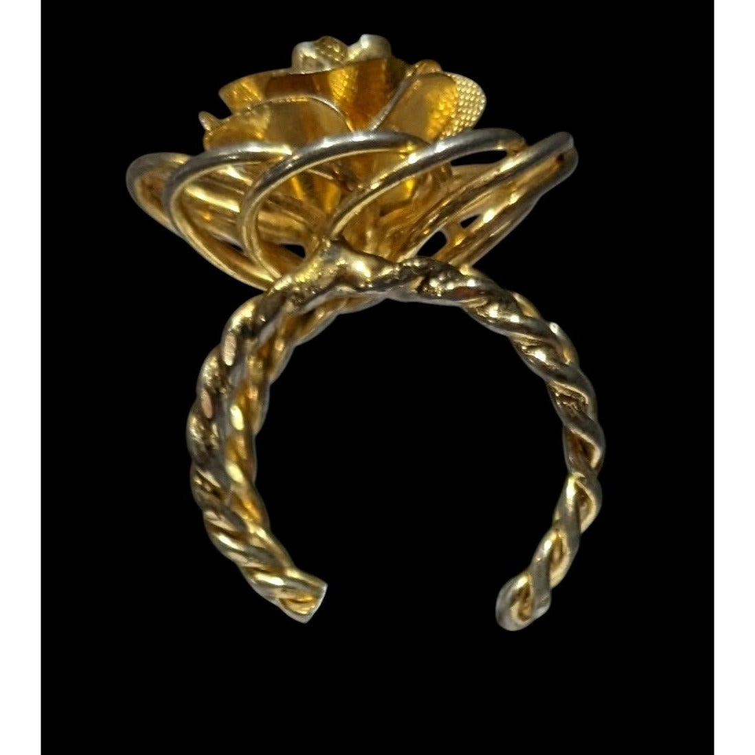 Vintage Fantasy Rose Floral Gold Tone Open Ring