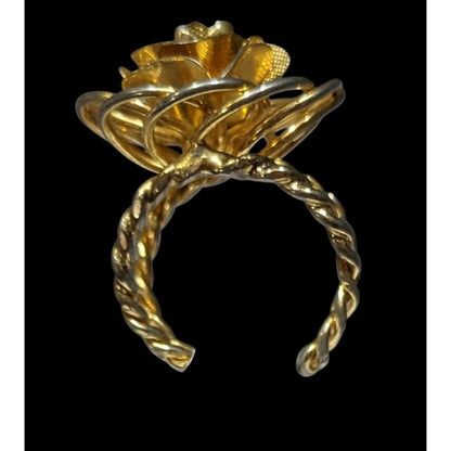 Vintage Fantasy Rose Floral Gold Tone Open Ring