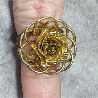 Vintage Fantasy Rose Floral Gold Tone Open Ring
