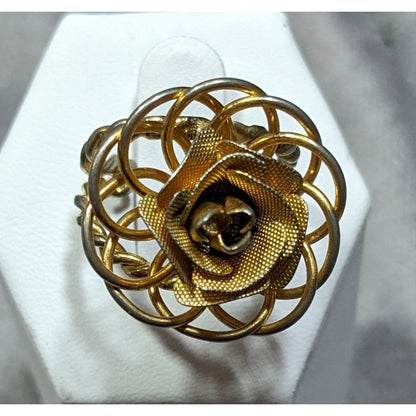 Vintage Fantasy Rose Floral Gold Tone Open Ring