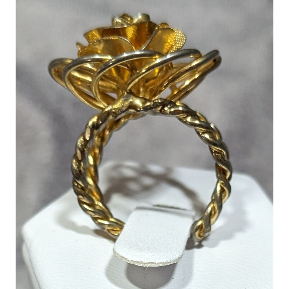 Vintage Fantasy Rose Floral Gold Tone Open Ring
