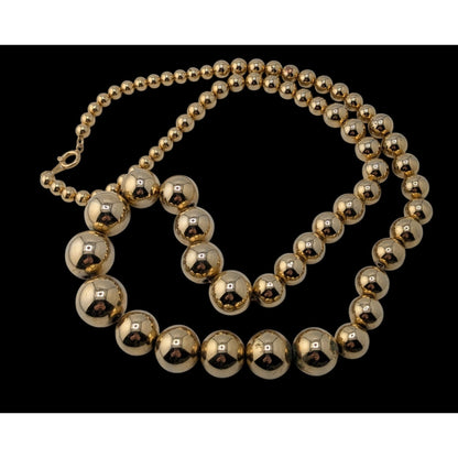 Vintage Glam Gold-Tone Graduated Bead Necklace On Gold Tone Chain Made In Korea