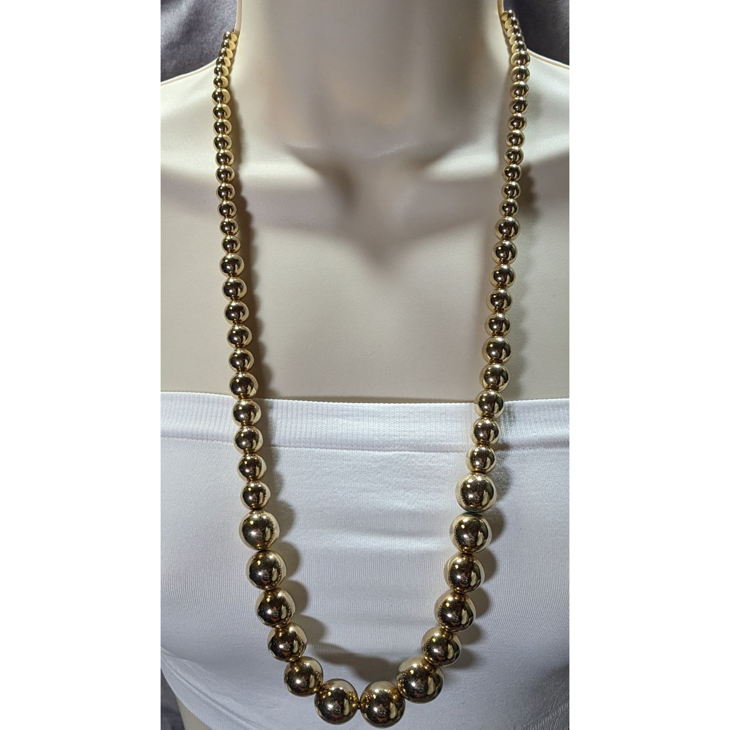 Vintage Glam Gold-Tone Graduated Bead Necklace On Gold Tone Chain Made In Korea