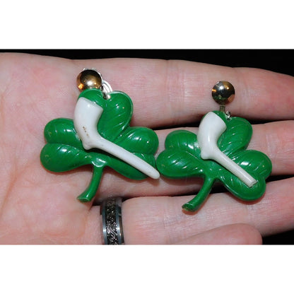 Vintage Shamrock Saint Patrick's Day Clip On Earrings