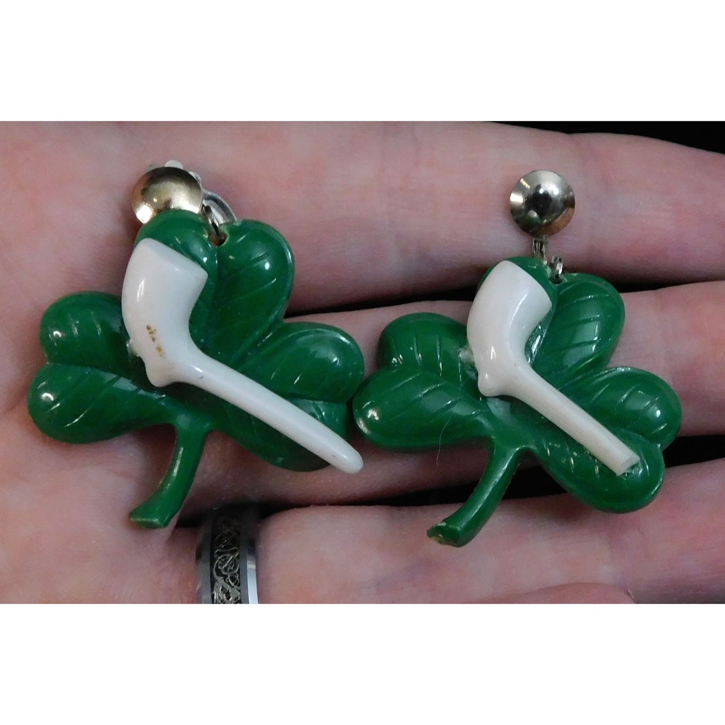 Vintage Shamrock Saint Patrick's Day Clip On Earrings