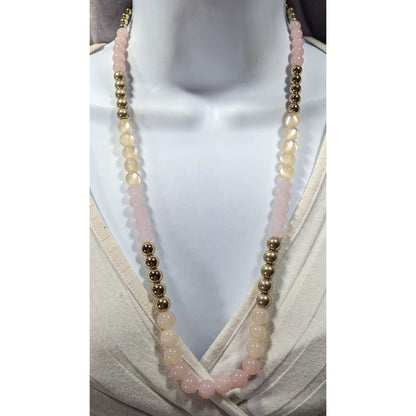 Coquette Retro Pink And Gold Tone Glass Plastic And Lucite Beaded Necklace