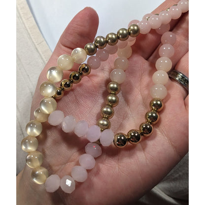 Coquette Retro Pink And Gold Tone Glass Plastic And Lucite Beaded Necklace