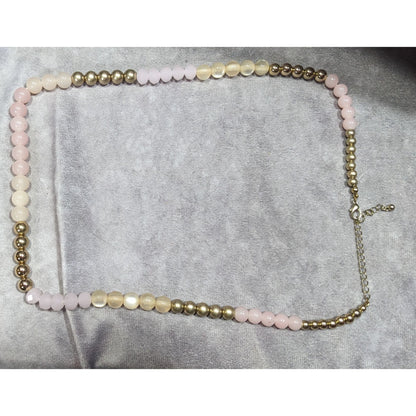 Coquette Retro Pink And Gold Tone Glass Plastic And Lucite Beaded Necklace
