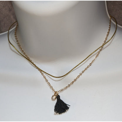 Claires Layered Gold Tone Chain Necklace Crystal & Tassel Pendant