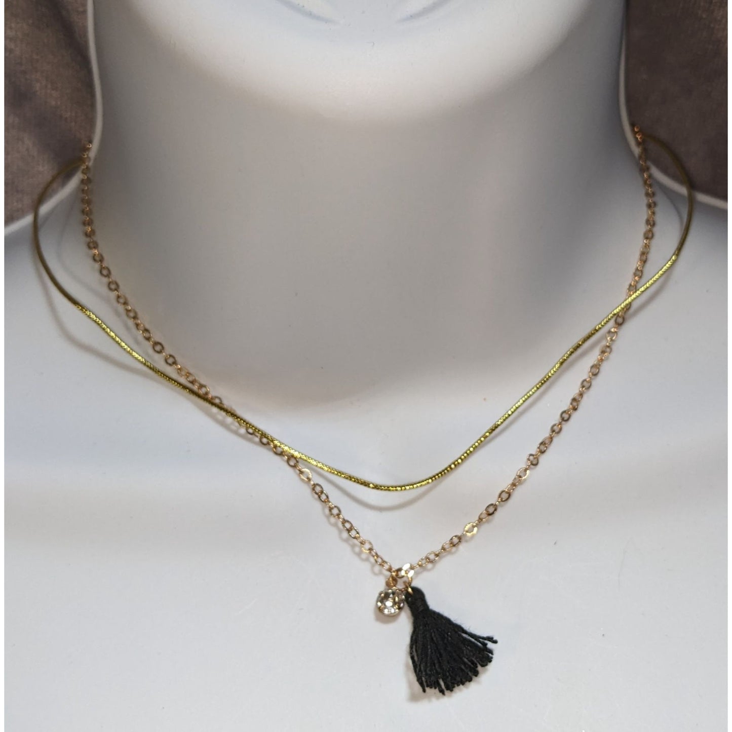 Claires Layered Gold Tone Chain Necklace Crystal & Tassel Pendant