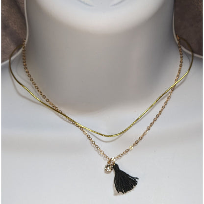Claires Layered Gold Tone Chain Necklace Crystal & Tassel Pendant
