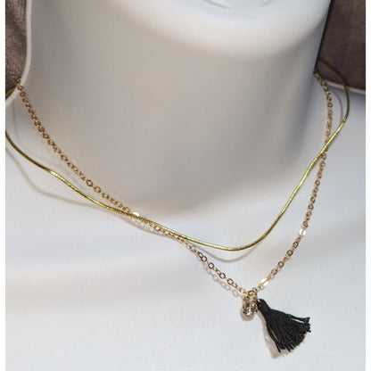 Claires Layered Gold Tone Chain Necklace Crystal & Tassel Pendant