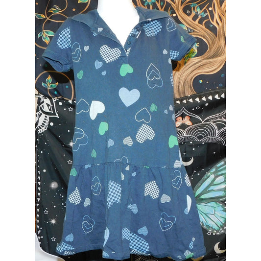 Old Navy Blue With Heart Print Kids Polo Dress