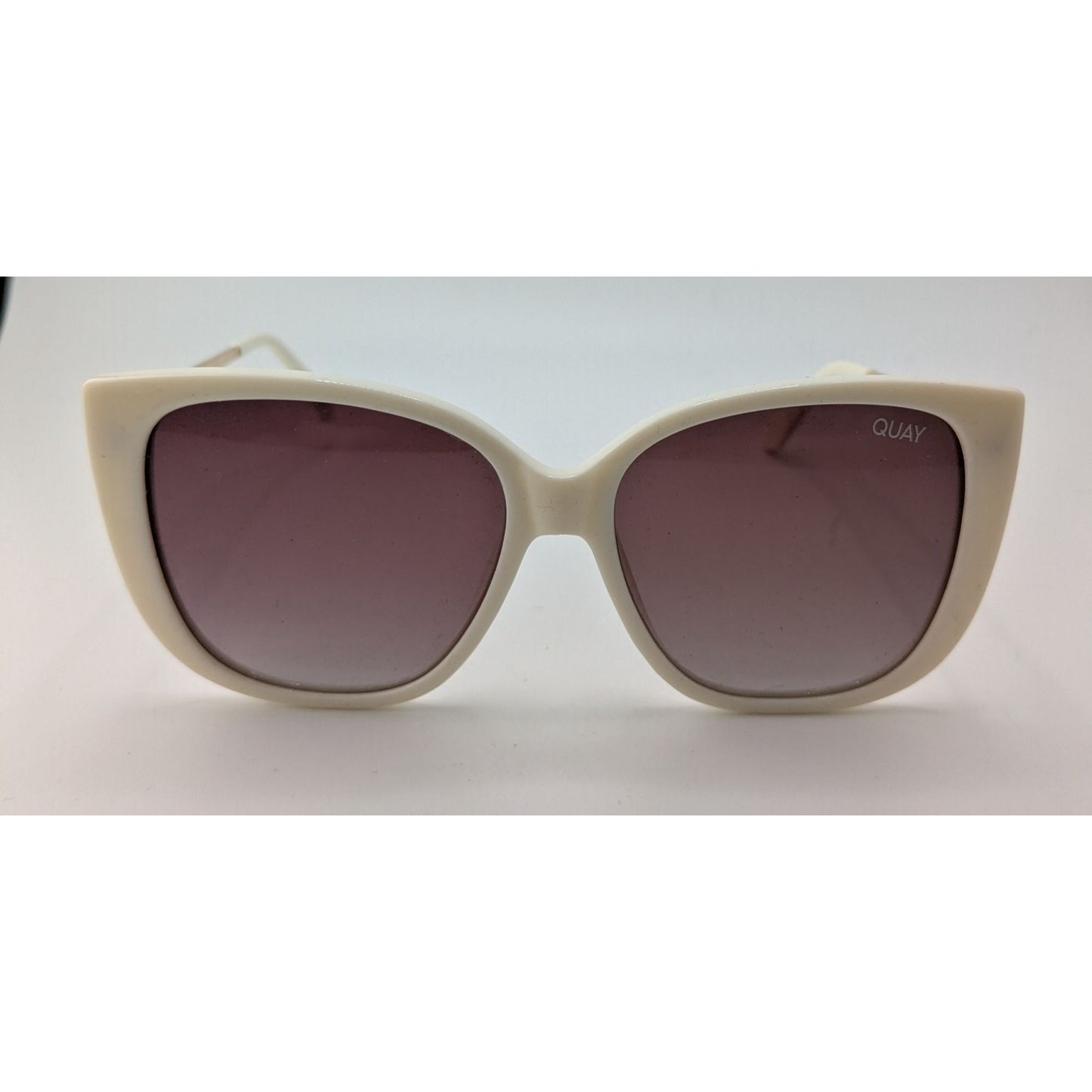 Quay Everafter Womens Cat Eye Sunglasses 65mm White Frame Gold Arms Gradient Lenses