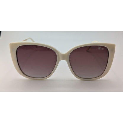 Quay Everafter Womens Cat Eye Sunglasses 65mm White Frame Gold Arms Gradient Lenses