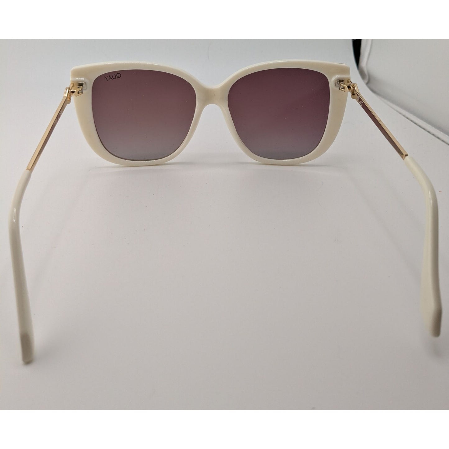 Quay Everafter Womens Cat Eye Sunglasses 65mm White Frame Gold Arms Gradient Lenses
