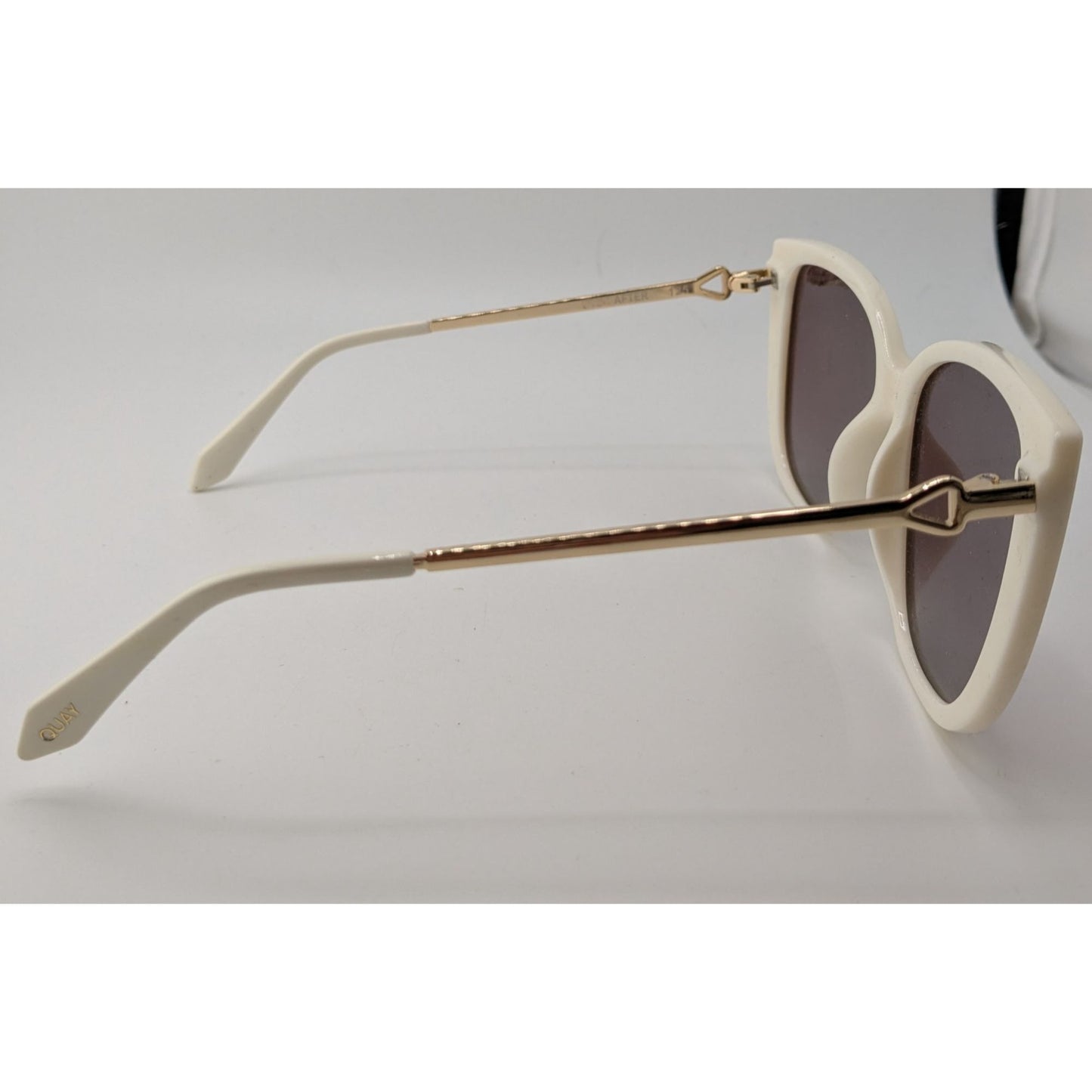 Quay Everafter Womens Cat Eye Sunglasses 65mm White Frame Gold Arms Gradient Lenses