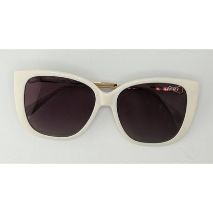 Quay Everafter Womens Cat Eye Sunglasses 65mm White Frame Gold Arms Gradient Lenses