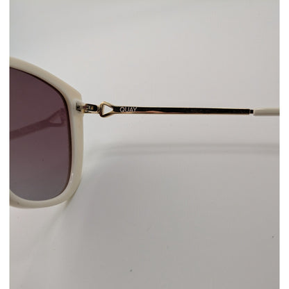 Quay Everafter Womens Cat Eye Sunglasses 65mm White Frame Gold Arms Gradient Lenses