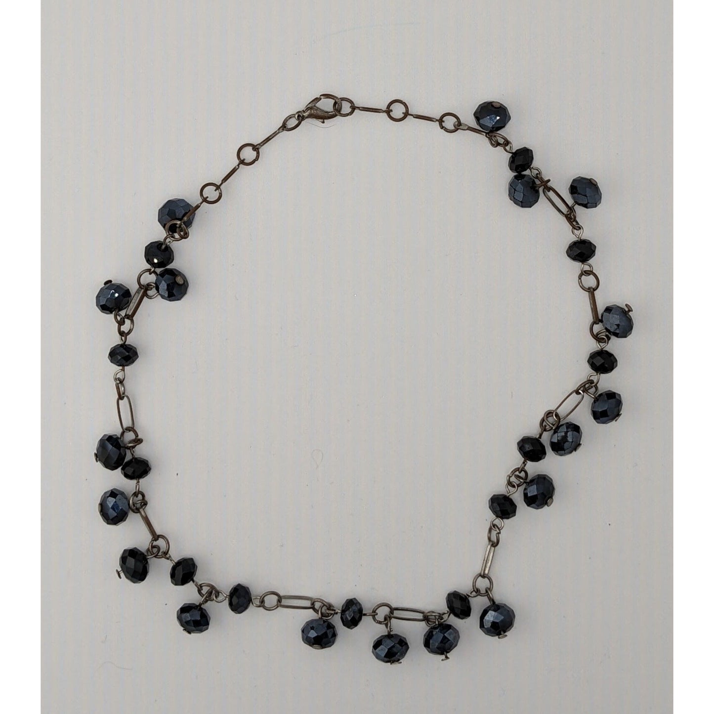 Handmade Glam Goth Black Beaded Necklace With Faceted Glass Beads