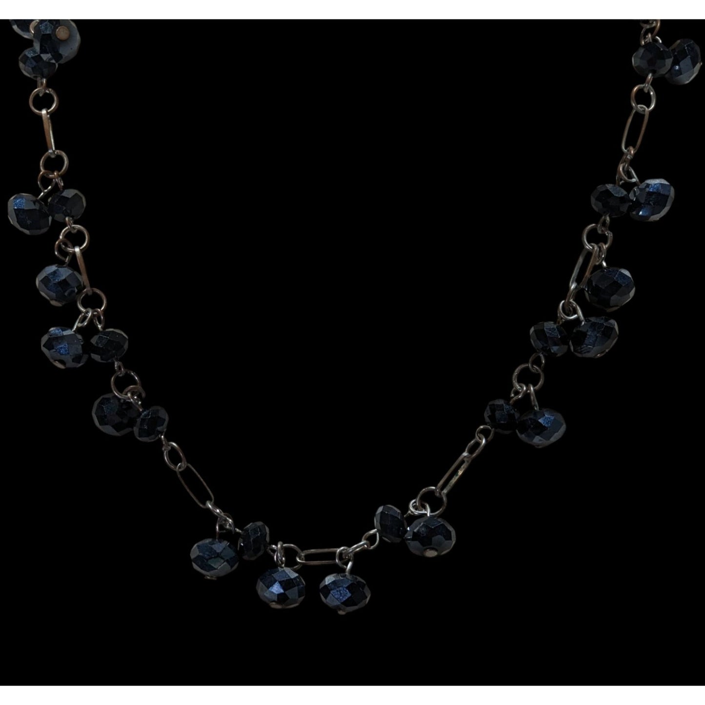Handmade Glam Goth Black Beaded Necklace With Faceted Glass Beads