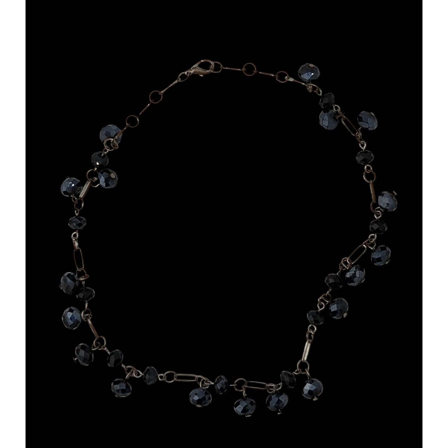 Handmade Glam Goth Black Beaded Necklace With Faceted Glass Beads