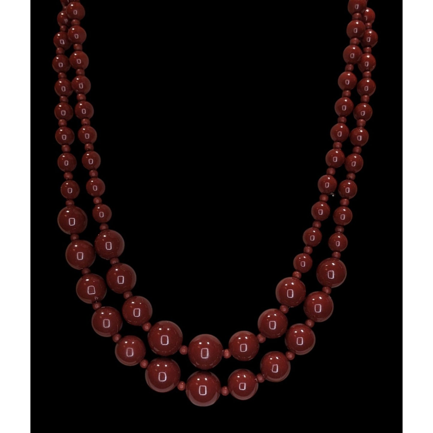 Vintage-Style Double-Strand Terra Cotta Tone Beaded Necklace