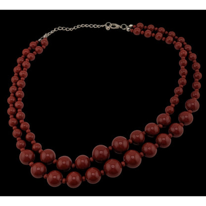 Vintage-Style Double-Strand Terra Cotta Tone Beaded Necklace