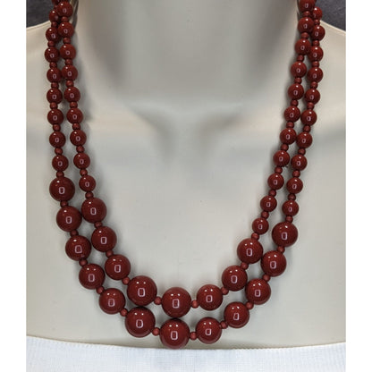 Vintage-Style Double-Strand Terra Cotta Tone Beaded Necklace
